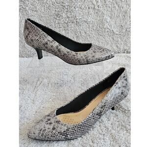 Rockport Adidas Snakeskin‎ White and Gray Leather Kitten Heel Pumps Womens Sz 9M